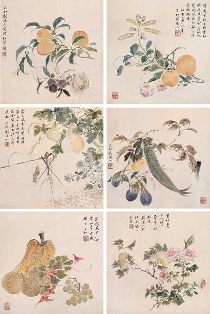 刘德六 1869年作 花卉蔬果册 册页（八开选六）